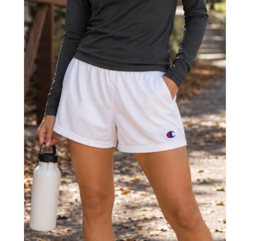 Champion White Mesh Athletic Shorts Embroidered Logo 3.5" Inseam